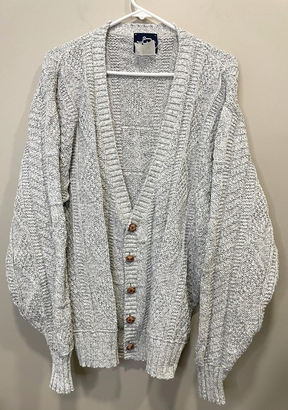 Vintage Woolrich Cotton Blend Gray Cardigan Pockets Academic Sz Large